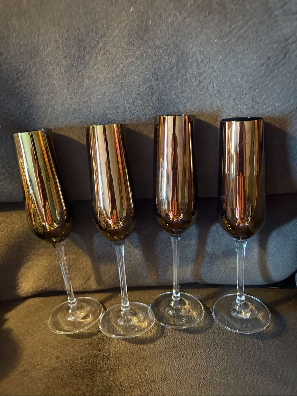 Four copper champagne glasses. Very pretty.